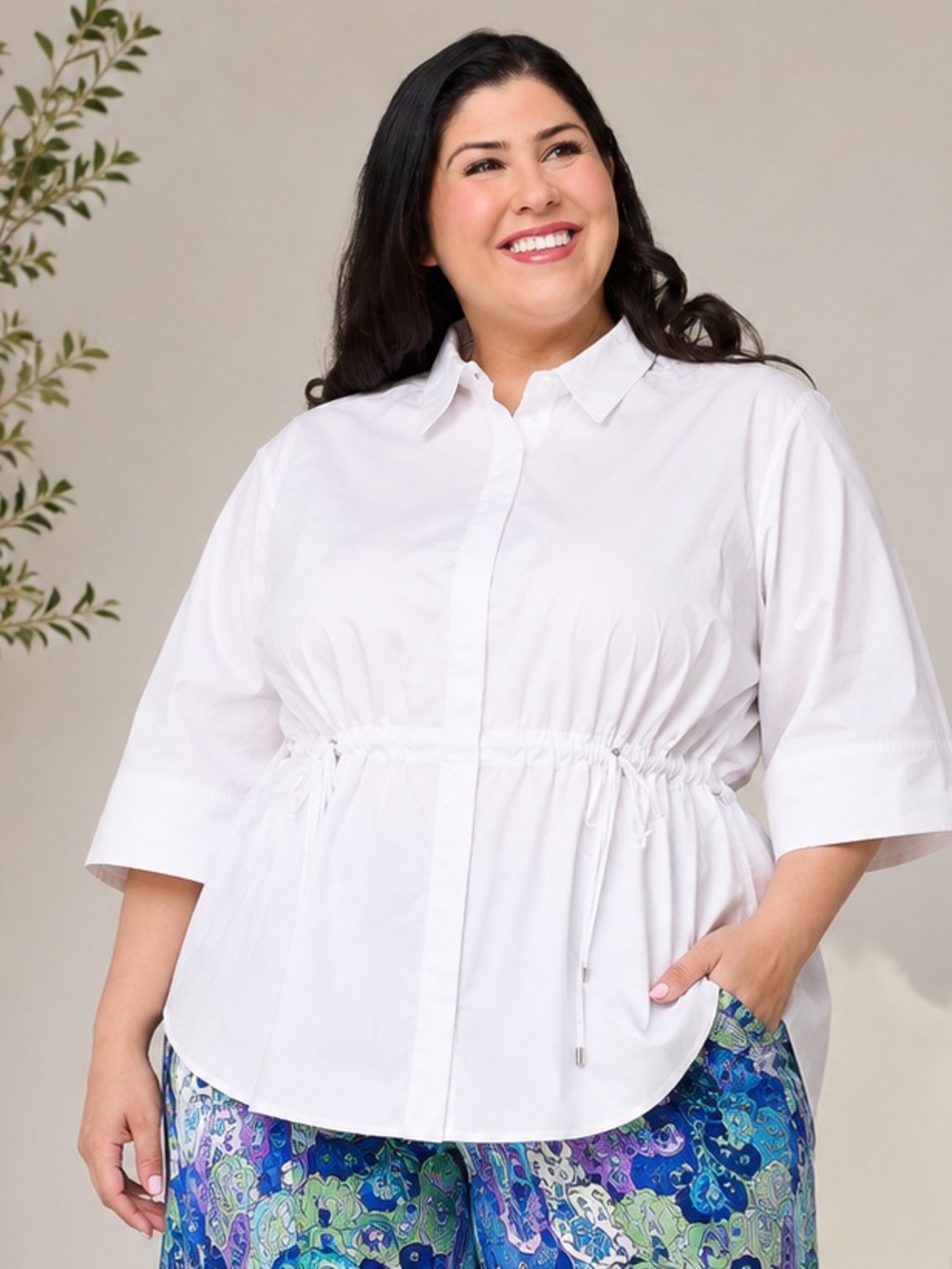 24H PROMO ⚡️Carla Rockmore Crisp White Drawstring Waist Blouse size 2XL NEW